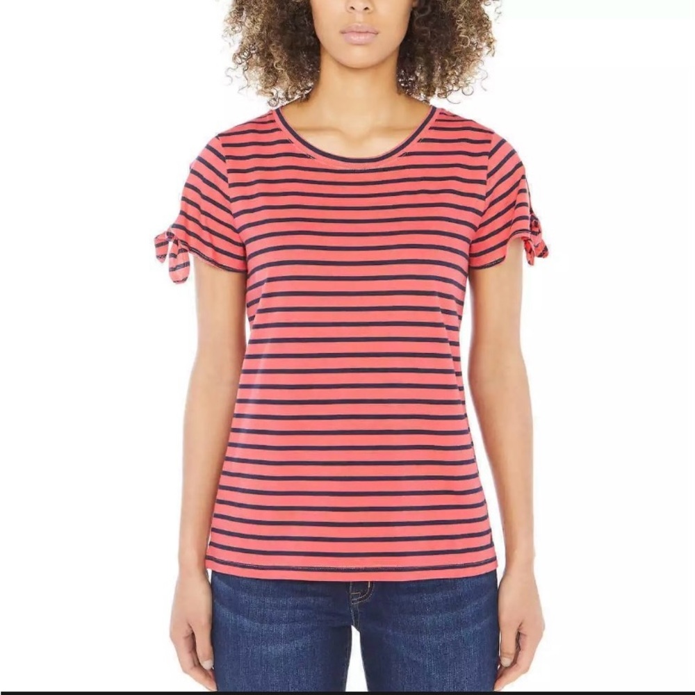Nautica Striped Short Sleeve Tee Melon Berry Size Large